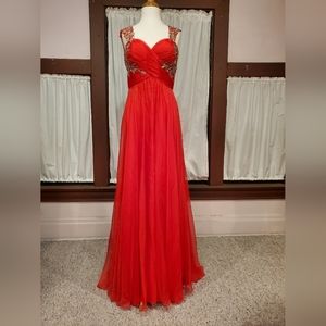 Red Chiffon Gown with Gems